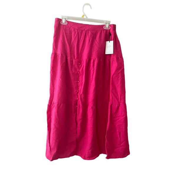 Japna A-line Midi Skirt Women's M Pink Hi-Rise Front Button Detail Cotton Blend - Picture 1 of 5